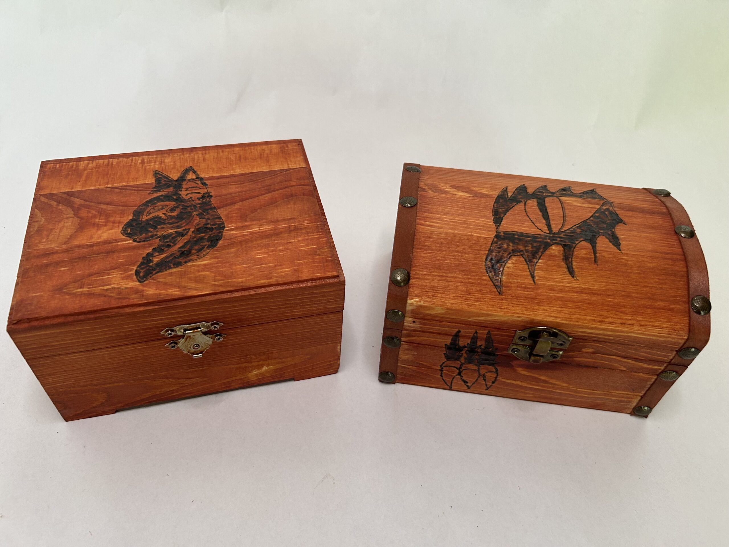 Medium Hand Stained Burned  Wooden Jewelry Boxes - Image 5